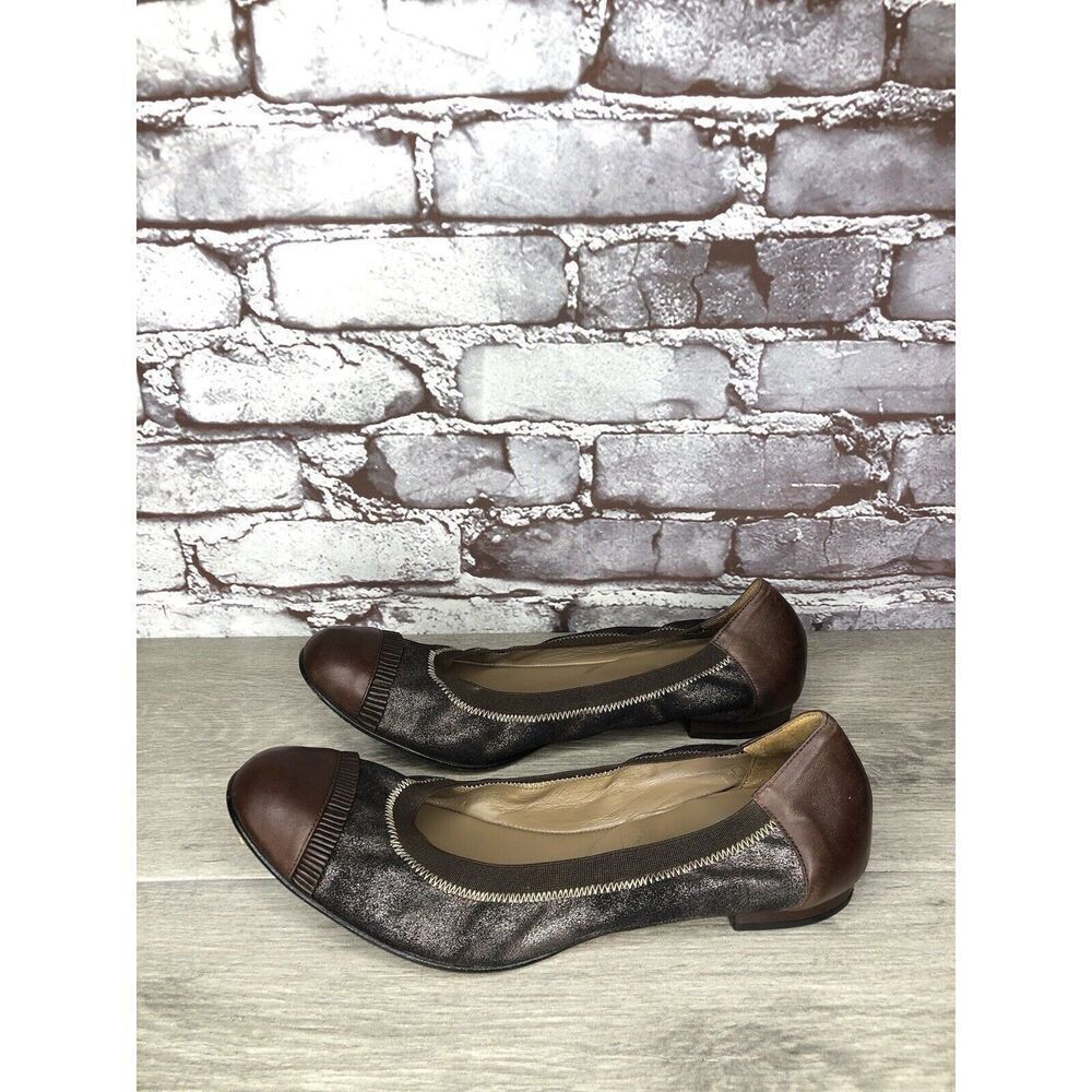 Anyi Lu Cate Brown Metallic Flecked Suede Leather Cap Toe Ballet Flats Women 41